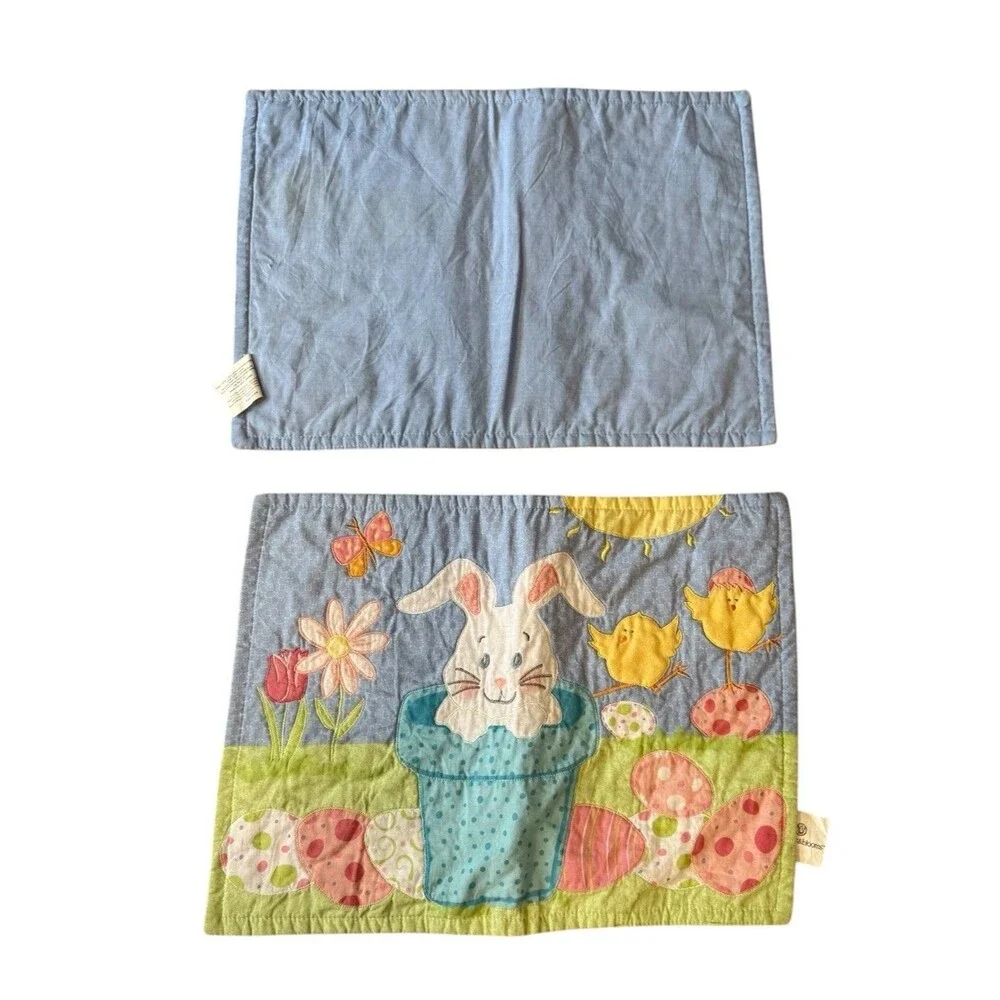 Easter Placemats Applique Cloth Two (2) Bunny Rabbit, Baby Chicks,‎ Easter Eggs